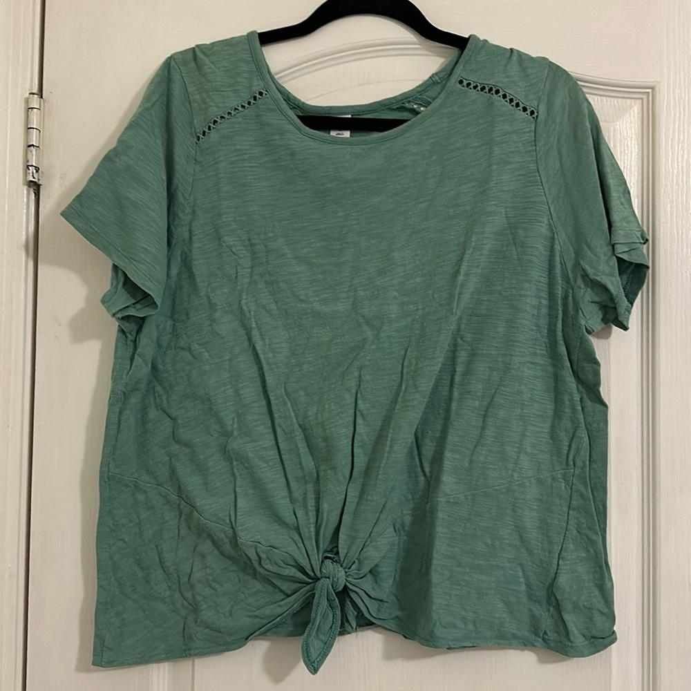 Old Navy teal tie-front top